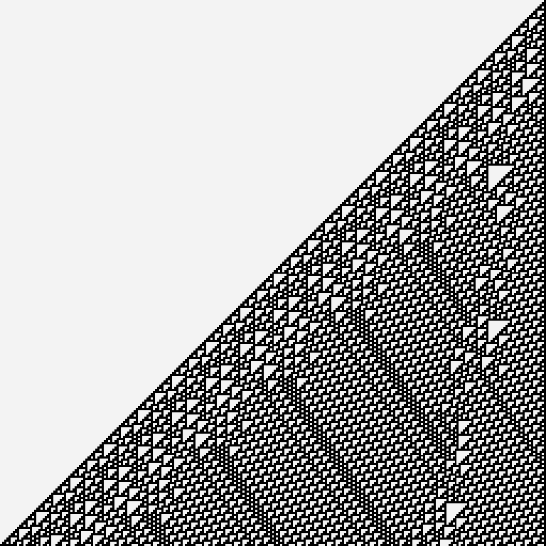 Rull 110 cellular automaton - Triangle pattern with black and white abstract geometric design.