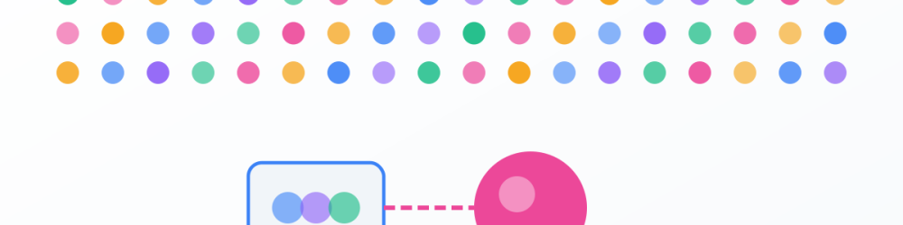 Colored dots in rows with a pink circle linked to a small box, graphic.