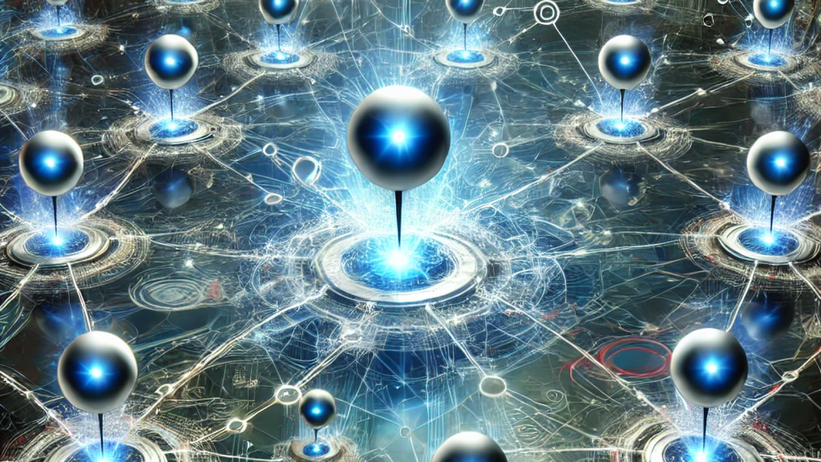 A futuristic digital illustration of a swarm of AI agents represented as glowing blue orbs interconnected by neural network-like lines